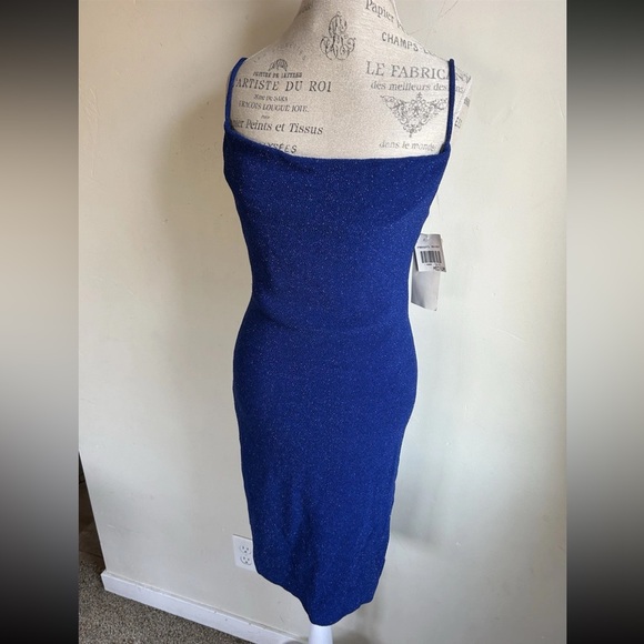 Vintage Y2K City Triangles Blue Glitter Midi Dress M Whimsigoth Fairy USA NWT - Picture 3 of 14